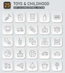 Poster - collection of neumorphism style baby and childhood related icons, soft ui vector