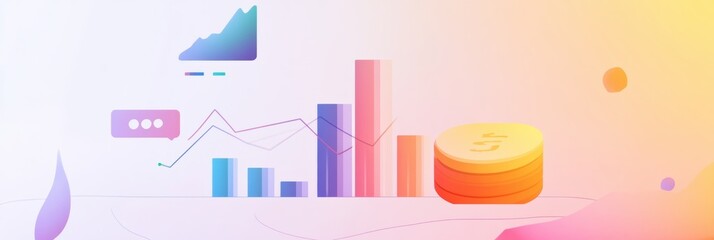 Leinwandbilder - E-commerce sales growth illustrated with bar charts and financial graphs in a modern corporate style