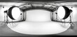 © typepng - A fully spherical 360 panorama view of an empty photography studio with a studio backdrop and flash lights is depicted in a 3D rendered illustration using HDRI, HDR, and VR techniques