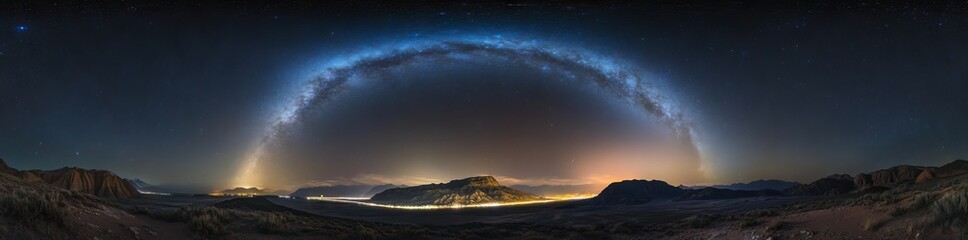 Wall Mural - degree nighttime panorama featuring stars and the Milky Way, suitable for 3D graphics, game development, or editing drone footage for sky replacement