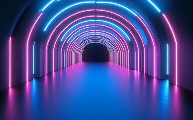 Poster - A 3D render featuring an abstract neon background with a blank frame resembling a virtual reality screen that incorporates the ultraviolet spectrum and elements of a laser show, set on a fashion