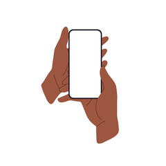 Poster - Phone screen with hand and finger. using mobile device, holding smartphone, clean empty display, black cellphone frame, vertical app application. Mockup technology isolated on white background.