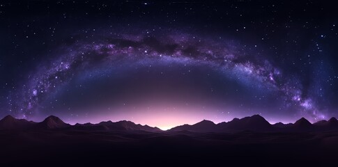 Wall Mural - a 360 degree starry night sky texture is set against a night alien desert landscape, presented in eq