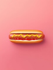 Poster - Classic hot dog delight on vibrant backdrop with mustard and ketchup toppings for a tasty experience