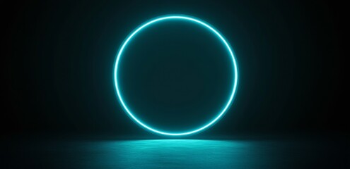 Poster - The portal appears as a glowing blue neon circle, built with a futuristic sci-fi metal framework