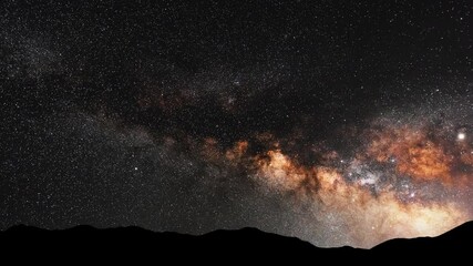 Wall Mural - beautiful night sky time lapse with milky way galaxy over the mountains. night tight landscape starr