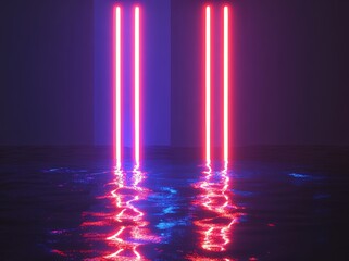 Poster - A 3D render featuring glowing vertical lines, neon lights, and an abstract psychedelic background with ultraviolet and spectrum vibrant colors reminiscent of a laser show