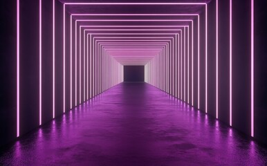 Poster - A 3D rendering featuring an abstract and minimalist background with ascending glowing lines, an arrow, and cyber elements, including a chart, all set against a vibrant backdrop of pink, blue, and