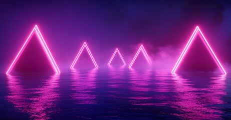 Poster - A geometric figure illuminated in neon light is set against the backdrop of a dark tunnel with a laser glow