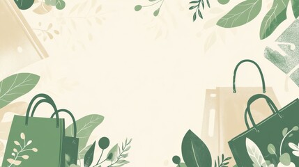 Aufkleber - Reusable grocery bags and sustainable packaging in a modern design with clean green and beige tones Generative AI