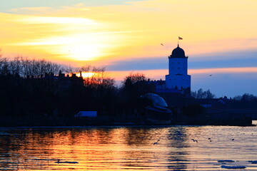 Aufkleber - A lake scene with a tower visible in the background, suitable for use in landscape or architecture images.