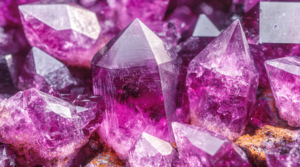 Poster - A stunning display of sparkling quartz crystals surrounded by a softly lit ambient environment creating a calming and inviting atmosphere.