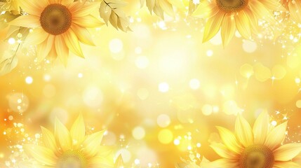 Wall Mural - sunflowers in close-up with bokeh light center frame