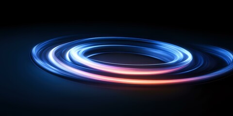 Poster - Glowing spiral light trails with blue and pink neon colors swirling on dark background create dynamic motion effect for technology and abstract designs.