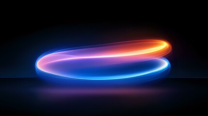 Poster - glowing neon light trails forming spiral curves against dark background, blue and orange luminous st