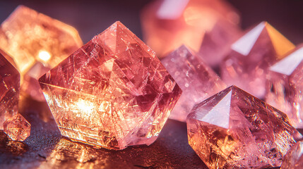 Poster - Stunning collection of pink diamonds glimmering with translucent beauty and soft ambient light in a natural setting.