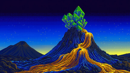 Poster - Enchanting mountain landscape featuring a tree majestically perched on top surrounded by volcanic rock and scenic beauty.