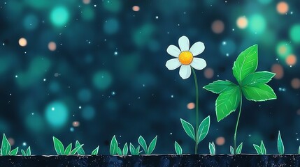Wall Mural - a painting depicts a flower and a plant emerging from a fissure in the earth, surrounded by celestia