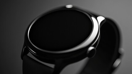Poster - Modern smartwatch with sleek monochrome design highlighted in close-up composition showcasing high-tech aesthetic and smooth depth-of-field