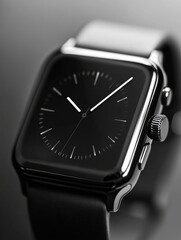 Poster - Modern smartwatch with sleek design and monochrome watch face captures attention with high-tech aesthetics and smooth depth-of-field elegance