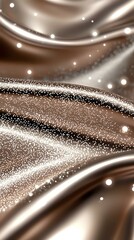 Poster - Luxurious brown satin waves with sparkling glitter trails and bokeh lights create an elegant abstract background for festive designs and celebrations.