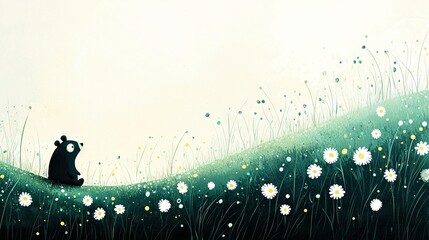 Wall Mural - a man and woman sit atop a hill amidst daisy fields in this captivating painting