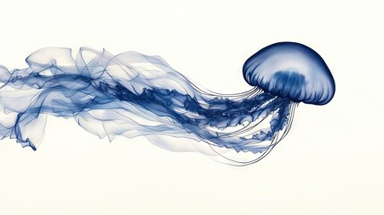 Wall Mural - a jellyfish in water, close-up view with turned head and blowing tail