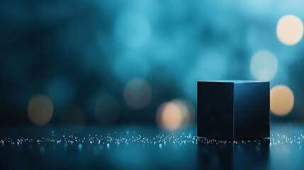 Wall Mural - a table with a blurry city scene behind it, and a black box sitting on top