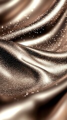 Poster - Shimmering waves of brown and beige silk fabric with sparkling glitter effect create luxurious flowing abstract background for elegant design projects.