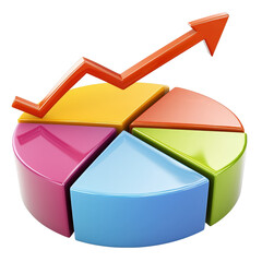 Poster - Colorful pie chart with an upward arrow indicating growth, white isolated background.