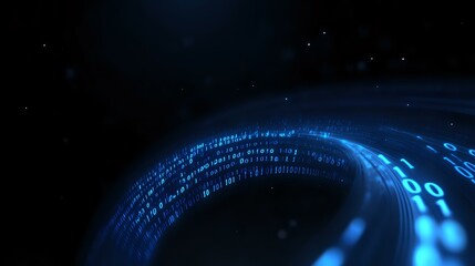 Aufkleber - Glowing blue binary code stream in dark space creates futuristic digital tunnel effect with motion blur and light trails for technology backgrounds.