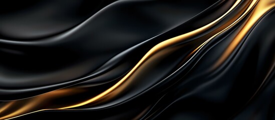 Poster - Luxurious black and gold waves create elegant abstract background with smooth flowing lines and silky texture. Modern minimalist design for luxury branding and presentations.