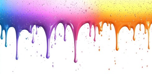 Poster - A vivid rainbow paint splash falling from above, isolated as art on a white backdrop