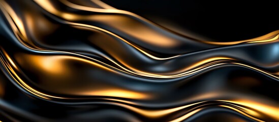 Poster - Luxurious black and gold metallic waves create elegant flowing pattern with smooth glossy texture on dark background. Abstract design for luxury branding.