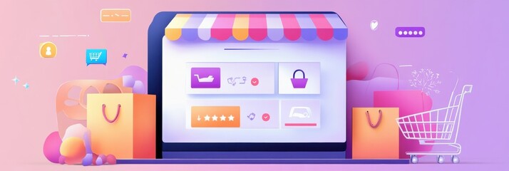 Fototapete - Explore customer feedback and ratings on a modern e-commerce interface designed for enhanced shopping experiences and user satisfaction metrics