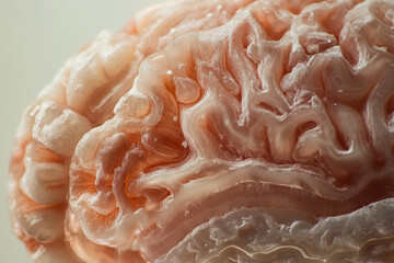 Aufkleber - Close-up of peach-toned textured surface, showing intricate swirling patterns, suggesting a brain structure, representing intellect, complexity, and neural networks