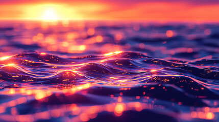 Poster - Breathtaking sunset over a peaceful body of water with glowing reflections creating a magical and ethereal scene.