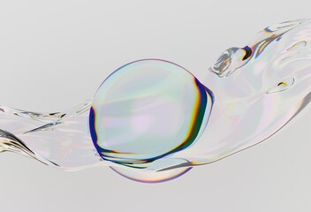 Poster - Delicate 3D illustration of a translucent sphere set against a soft, flowing iridescent background, creating an ethereal and minimalist aesthetic.