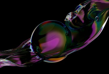 Aufkleber - Abstract 3D illustration with fluid, iridescent shapes in purples, greens, and blues. Glossy, dynamic surface with a modern, artistic look and flowing form.