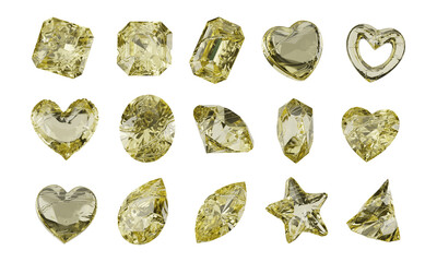 Fototapete - Yellow crystal object geometry shape set isolated background 3d rendering	
