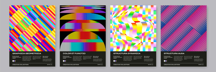 Poster - Abstract geometric posters with retro geometric pattern background.