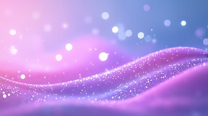 Poster - Magical flowing waves with sparkling particles and bokeh lights in pink and blue gradient background create dreamy atmospheric effect. Suitable for fantasy designs.