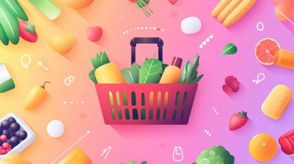 Fototapete - Modern grocery shopping app interface showcasing vibrant design elements and user-friendly navigation for an enhanced shopping experience Generative AI