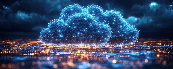 Fototapete - Digital cloud with glowing connections symbolizing data and cloud computing