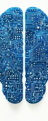 Poster - Blue human brain represented as a detailed circuit board concept