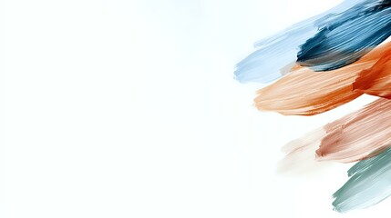 Poster - Abstract brush strokes in soft peach, teal and white create gentle flowing movement against clean background, suitable for modern minimalist design projects.