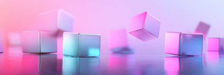 Aufkleber - Floating colorful 3D cubes in a futuristic minimalistic space with soft reflections and neon gradients inviting exploration and creativity