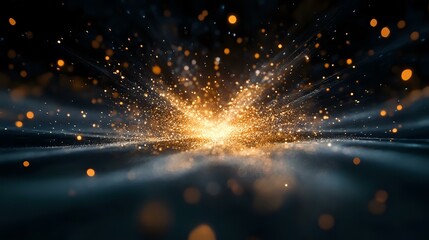 Poster - Magical light explosion with glowing particles and bokeh effects on dark background, creating dramatic atmosphere for festive or spiritual designs.