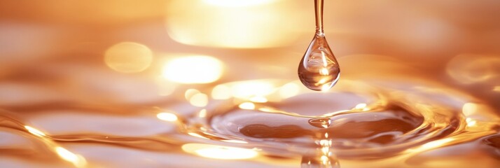 Poster - Close-up of glowing skincare serum drop being applied to smooth, dewy skin in soft lighting highlighting the luxury cosmetic experience