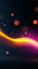 Poster - Glowing wave of yellow and pink light with floating bokeh particles against dark background creates magical atmosphere for festive designs.